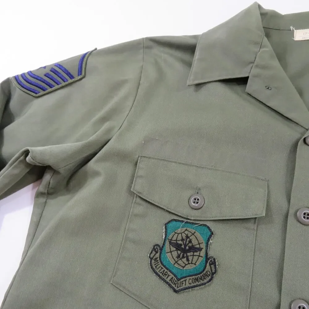 Military Utility Shirt OD Green Poly Cotton Sz 17.5 36 BDU 1980s